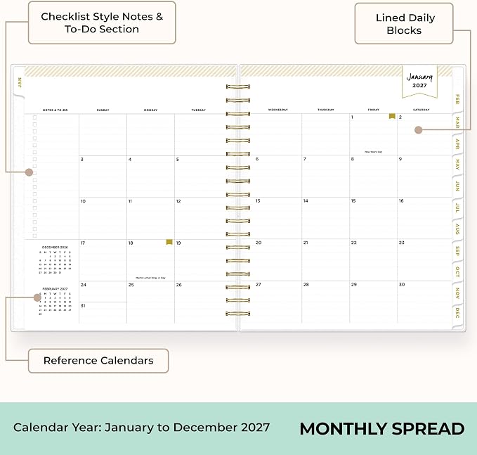 Blue Sky 2027 Daily & Monthly Planner Calendar, 8"x10", Rugby Stripe Black