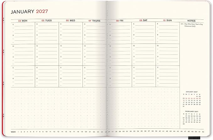 Orange Circle Studio 2027 Hunter Red Hunter Jotter Medium Planner, 17-Month Weekly & Monthly Calendar Planner, 6.5" x 8.6", Dot Grid Notes, Time Zone Map, Goal Pages, Work Daily Planner Notebook