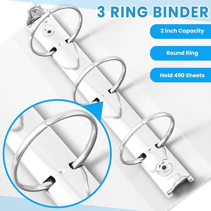 Henoyso 2 Inch 6 Pack Mini Clear View 3 Ring Binders for 5.5"x8.5",White | Holds 490 Sheets, Clear Front Covers, Flexible Plastic Binder Bulk, Three Round Rings, School Office Report Filing, Planners