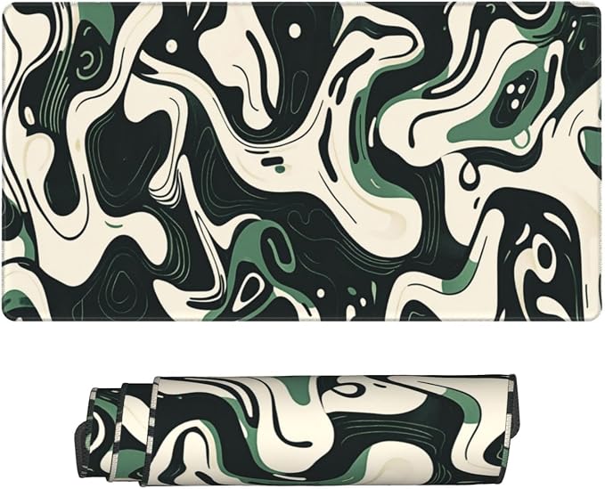 XXL Gaming Mouse Pad 31.5x15.7 Inch, Topographic Green White Desk Mat | Abstract Topographic Design with Waterproof Non Slip Rubber Base, Extended Keyboard Mouse Mat for PC Laptop Office & Gaming