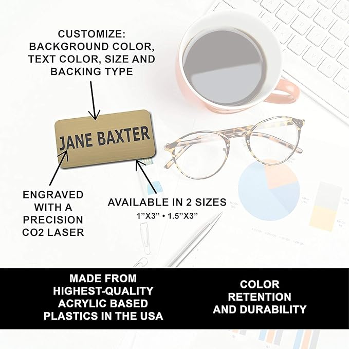 Custom Engraved Name Tag Badges – Personalized Identification with Pin or Magnetic Backing, 1 Inch x 3 Inches, European Gold/Black