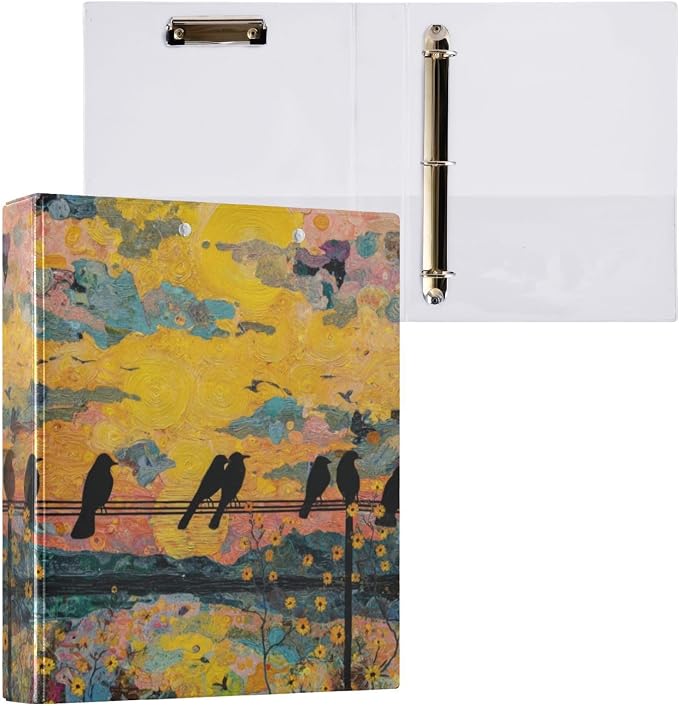 Black Bird Colorful Oil Painting 3 Ring Binders 1.5 Inch Clear View Three Ring Binders Versatile Binder for Work School Office Supply 1 Pack