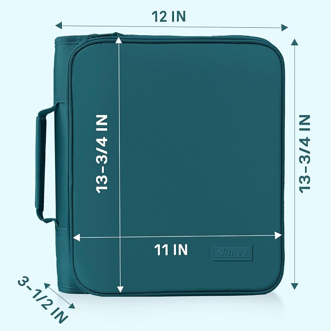 SUNEE Zippered Binder Bag with Handle, 2-Inch 3-Ring O-Ring, 500-Sheet Capacity, Includes Zip Pocket, 5-Tab Expanding File Folder, Multi-Pocket Organizer Binder for Middle School, Dark Teal-Green