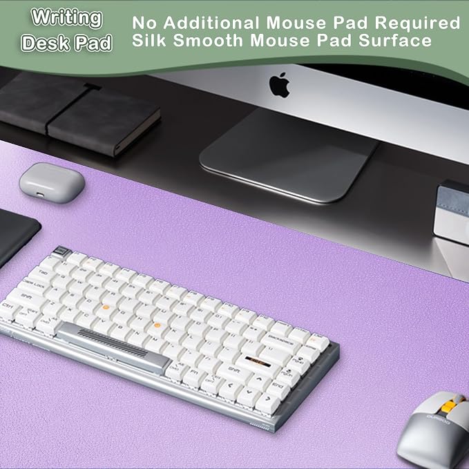 Boutilon Leather Desk Pad Protector,Non-Slip Mouse Pad,Laptop Desk Pad,Office Mouse Mat,Waterproof Leather Desk Blotter,Desk Writing Pad for Office and Home (L-Purple,35"x 17")