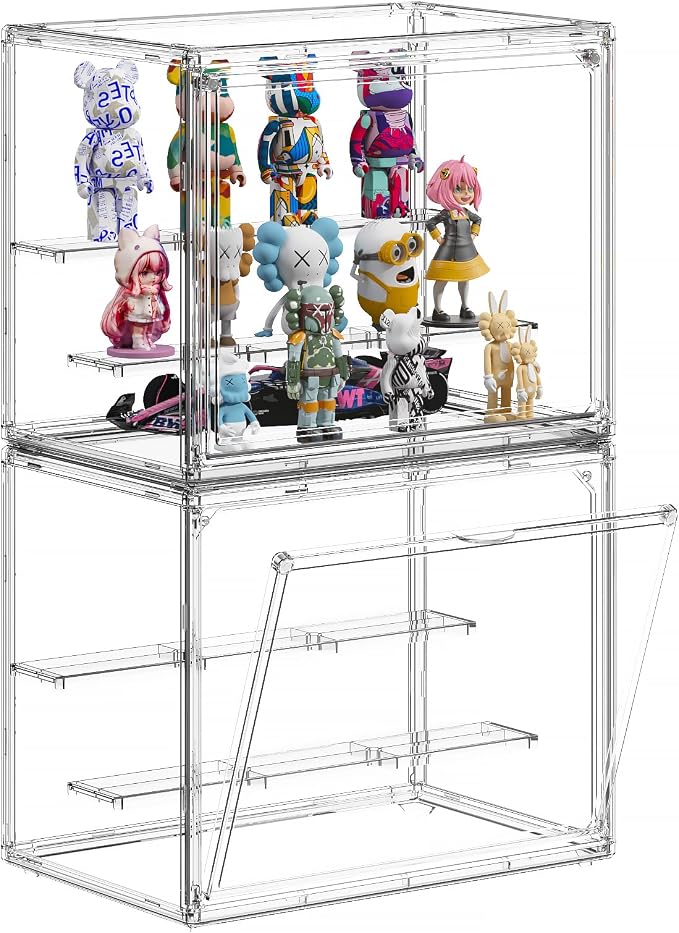 Acrylic Display Case 3 Tiers Clear Figure Display Cases for Collectibles Stackable Storage Box with Magnetic Door Dustproof Showcase