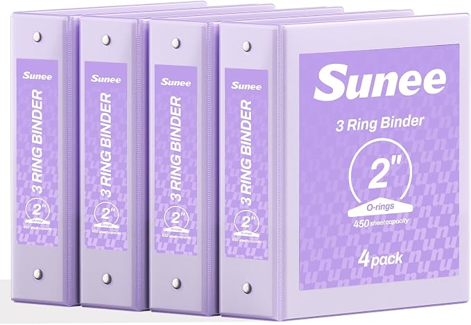 SUNEE 3 Ring Binders 2 Inch 4 Pack, Clear View Binder Three Ring PVC-Free (Fit 8.5x11 Inches) for School or Office Supplies, Purple