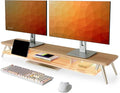 Fenge Dual Monitor Stand Riser with Phone & Tablet Slot, Dark Oak | Thickened Frosted Acrylic Shelf, Aluminum Legs, 2-Tier Storage, 42.5-Inch Desk Shelf for Gaming, Home Office & Streaming