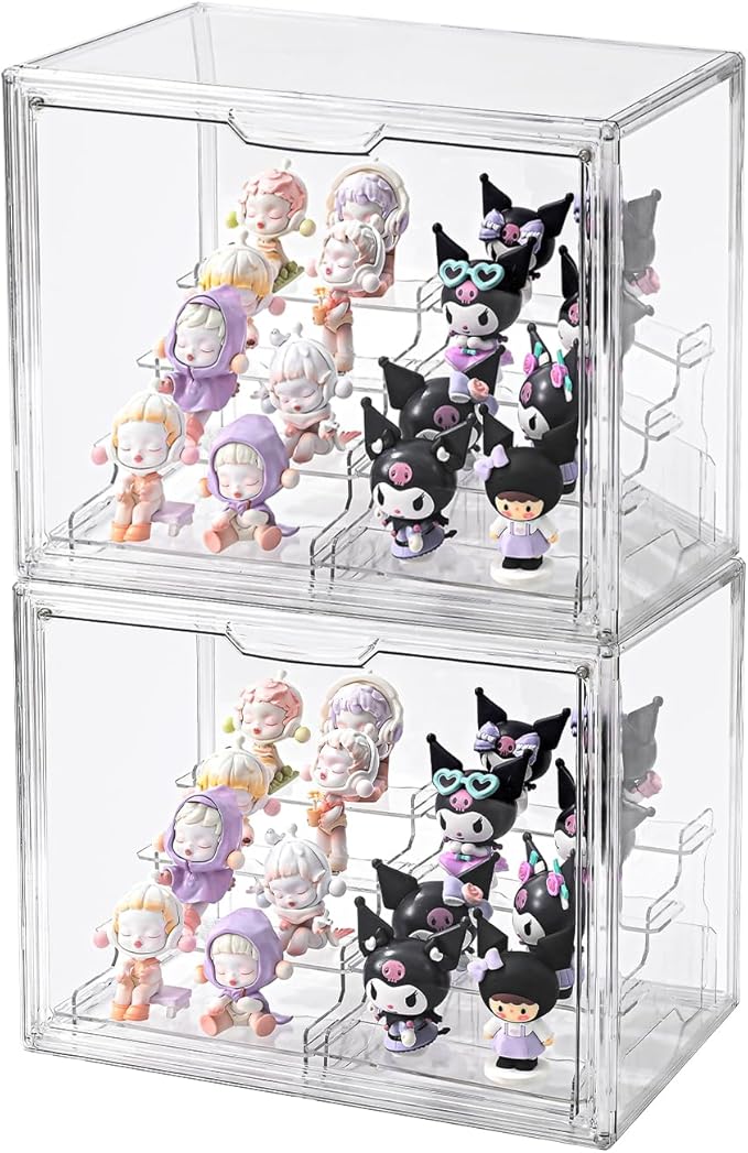 4Tier Display Case for Collectibles,Clear Display Box with 2 Stands ,Storage Container with Magnetic Door