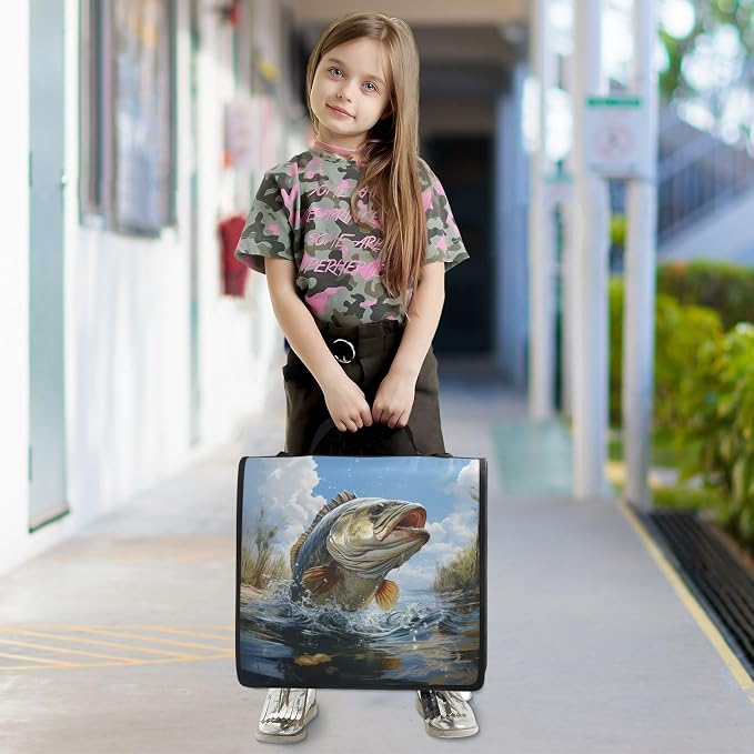 Bass Fish Binder Bag 3 Ring Zipper with Handle Shoulder Strap | for School Work Office Organizer Storage Case