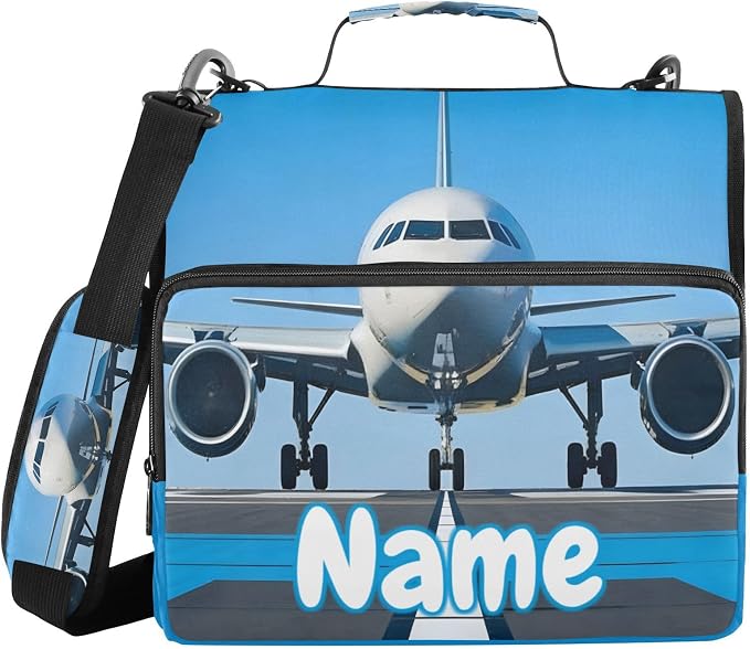 Custom White Airplane Aircraft 3 Ring Binder Bag 1.5 inch Personalized Name Binder Organizer 500 Sheet Documents Storage for School Office