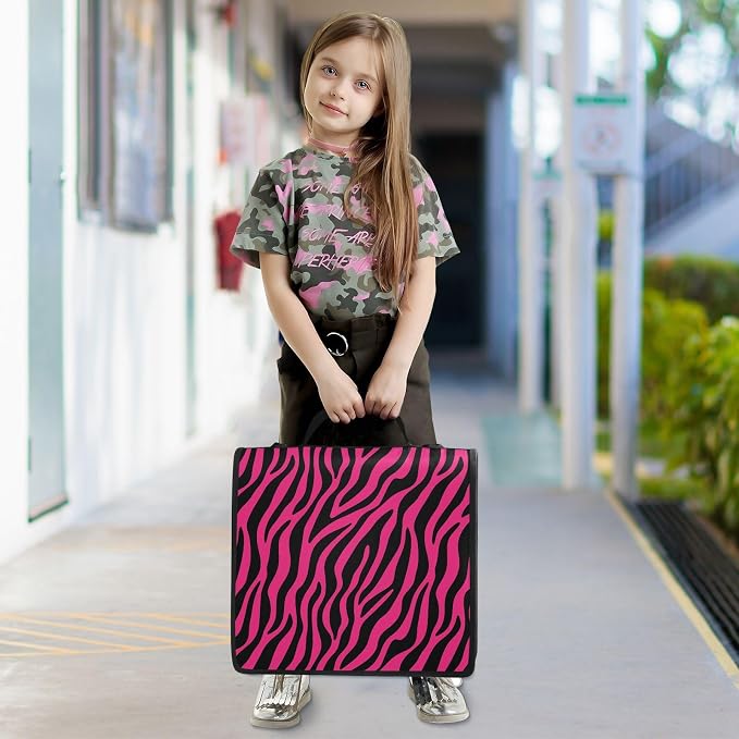 Hot Pink Zebra Print 3 Ring Binder Bag 1.5 inch Binder Organizer with Zipper Shoulder Strap 500 Sheet Documents Storage for School Office