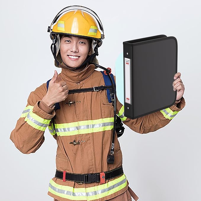 Fireproof 3 Ring Binder with Zipper, 1.5" D Rings Holds 375 Sheets | Fits Letter Size,Compatible with Clear Page Protectors,Built-in Net Pouch Pen Holder,Portable Safe Storage,1 Pack,Black