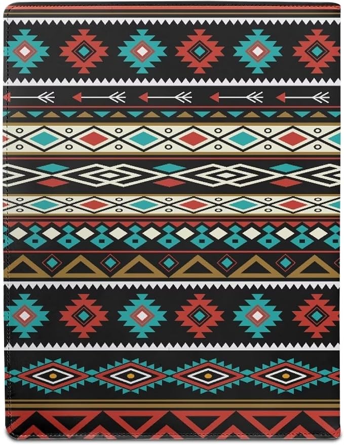 Dreaweet Southwestern Navajo Leather Portfolio Folder Native American Ethnic Tribal Geometric Padfolio Interview Legal Document Organizer,Business Card Holder Included Letter Sized Writing Pad