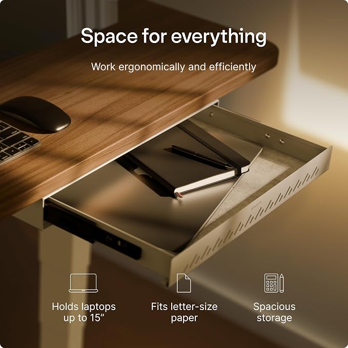 Desktronic Under Desk Drawer — Hidden Under-Desk Storage Organizer, Easy Install, Large Capacity Metal Sliding Drawer for Home Office, Standing Desk & Workstation (Grey)