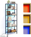 JARHETUN 6-Tier Bookshelf, Tall Bookcase with LED Lights, Book Shelf with Steel Frame, 11.2" x 23.6" x 65.4", Display Storage Shelf for Living Room, Bedroom, Home Office, Study, Black