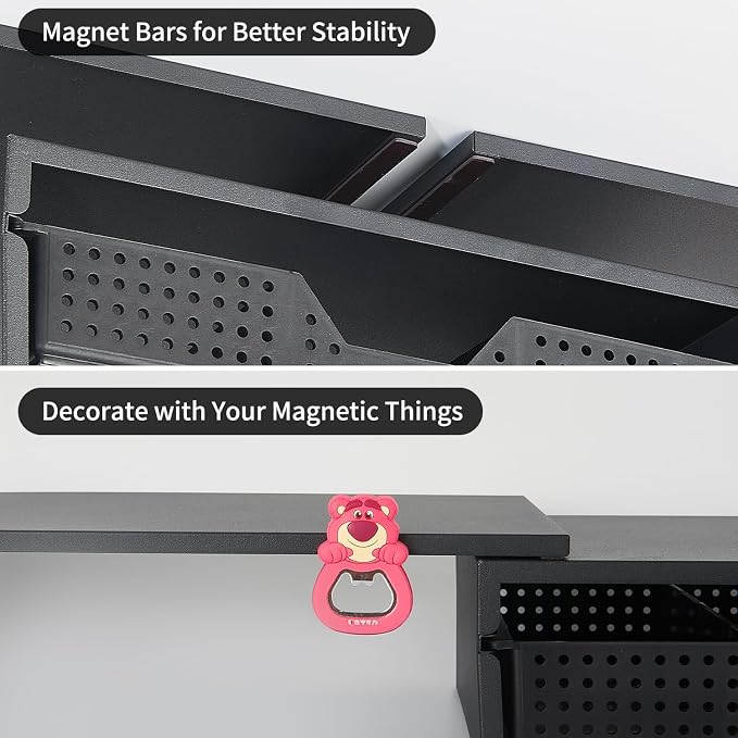LEKETREE Dual Monitor Stand Riser with Drawer, Computer Stand for Desk, Workspace Desktop Stand, Desk Organizer for Computer, Laptop, TV and More (Black)
