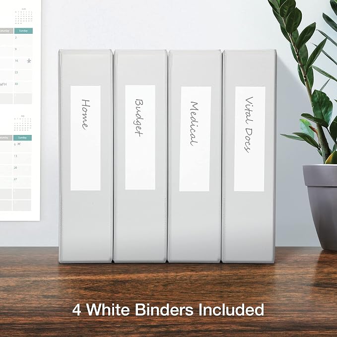 Oxford 3 Ring Binders, Binders for School and Office, 2 Inch ONE-Touch Easy Open D Rings, 3-Sided View Binder Covers, Xtralife Hinge, Non-Stick, PVC-Free, White, 530-Sheet Capacity, 4 Pack (79910)