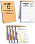 Custom Carbonless Invoice Book with Logo, Personalized Cover & Inner Pages, 2 Part NCR Receipt & Work Order Forms, Easy Tear, Writing Shield for Small Business (2-Part [White/Yellow], 11.8x8.3INCH)