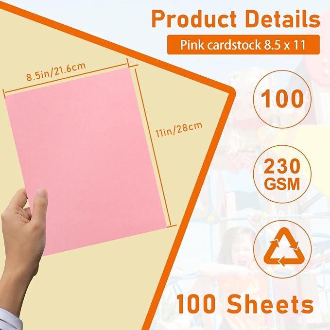 Guakicae 100 Sheets Pink Cardstock 8.5 x 11 Scrapbooking Paper 80lb | Thick Paper Card Stock for Wedding Invitations, Crafting, Memus, Cards Making, Certificates, Party Decorations