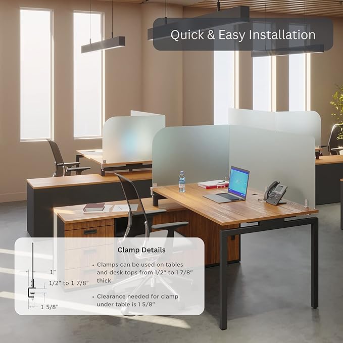 Desk Divider for Students and Desk Privacy Panel. Office Partitions and Ideal Cubicle Light Shield. Frosted Acrylic Clamp-on Desk Partition - 29” W x 18”H Divider