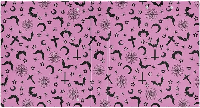 3 Ring Binder Bats Crosses Stars Gothic 1.5 Inch Three Ring Binder | Cute Binder with 3 Storage Pockets for Women School Office Supplies