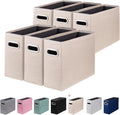 6 Packs Letter Size File Organizer, File Folders Organizer, Fabric Storage Box, Collapsible Paper Organizer with Metal Handle, Smooth PVC Rails, Only Box (Beige)