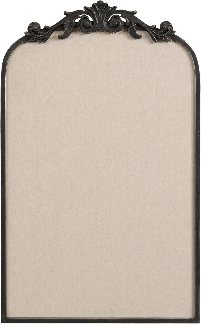 Kate and Laurel Arendahl Vintage Decorative Arched Pinboard; 19 x 31; Black; Framed Arch Ornate Bulletin Board for Unique Display; Organization; and Decor Options