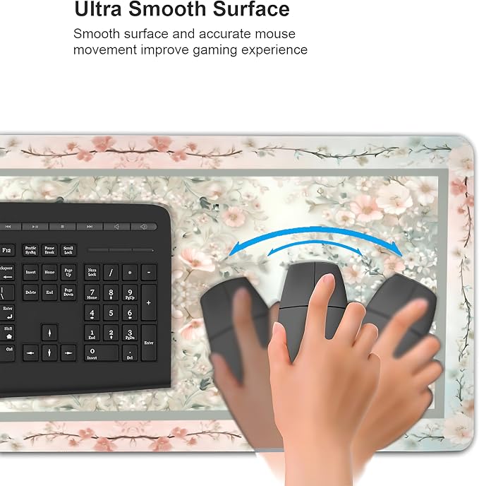 Cute Floral Aesthetic Daisy Gaming Mouse Pad, Morandi Rug Desk Mat with Anti-Slip Base & Stitched Edges,35.4" x 15.7" in Table Mat for Computer Desktop, Beautiful Workstation Decor