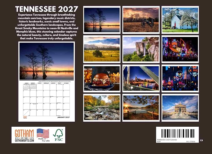 Tennessee Calendar 2027 Monthly Wall Calender 12 Month