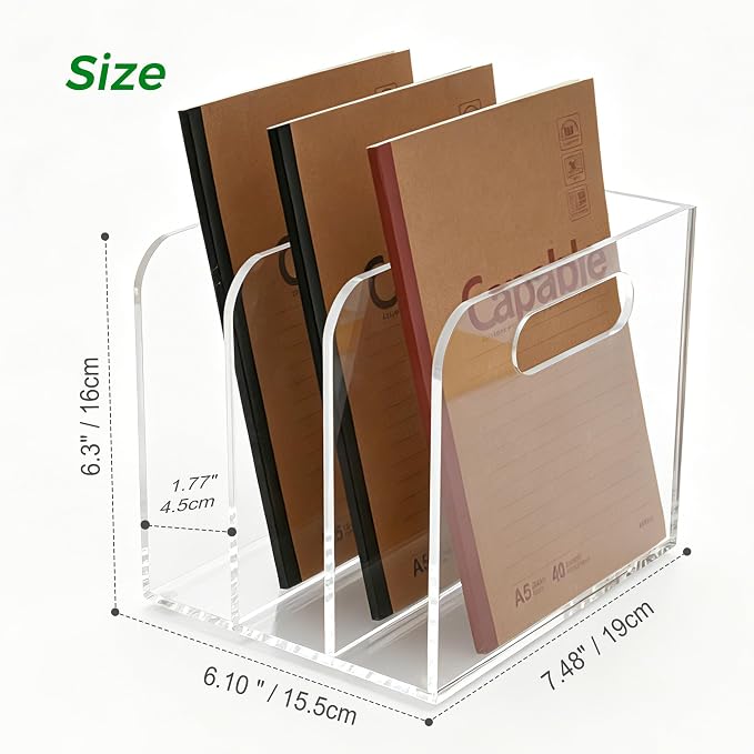 Lovemolly 3-Slot Clear Acrylic Magazine File Holder, Vertical Desk Organizer with Handle – No-Assembly Document Sorter for Office & Home, 7.48 x 6.69 x 6.3 in