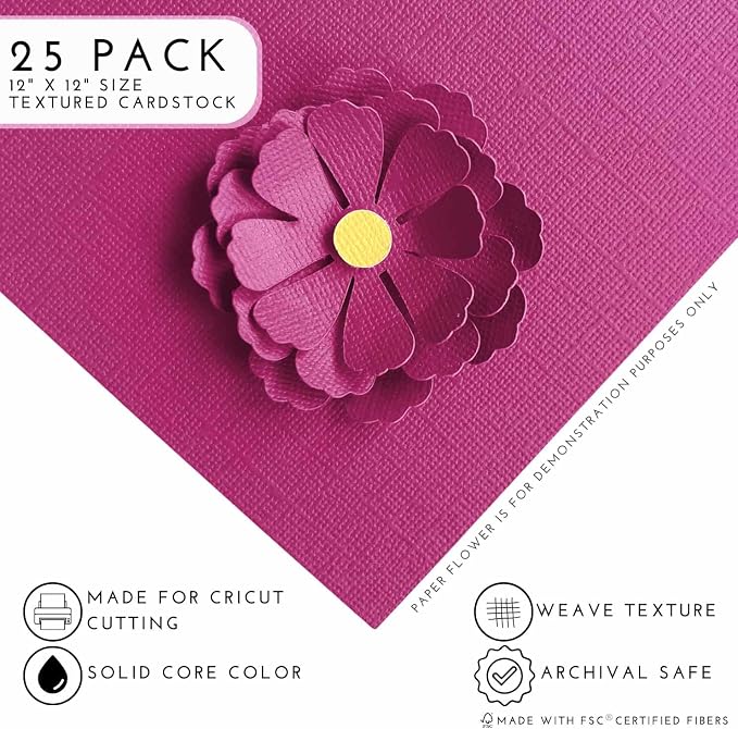 PINK AZALEA—12x12 Textured Cardstock | 80lb Textured Pink Scrapbook Paper | Premium Cardstock for Cricut Cutting | 25 Sheets