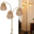 Gold Rattan Floor Lamp for Living Room, 72'' 3-Light Boho Lamp | Heavy Natural Marble Base, 1/2/3-Light Rotary Switch, Wicker Shades for Reading Corners Bedrooms