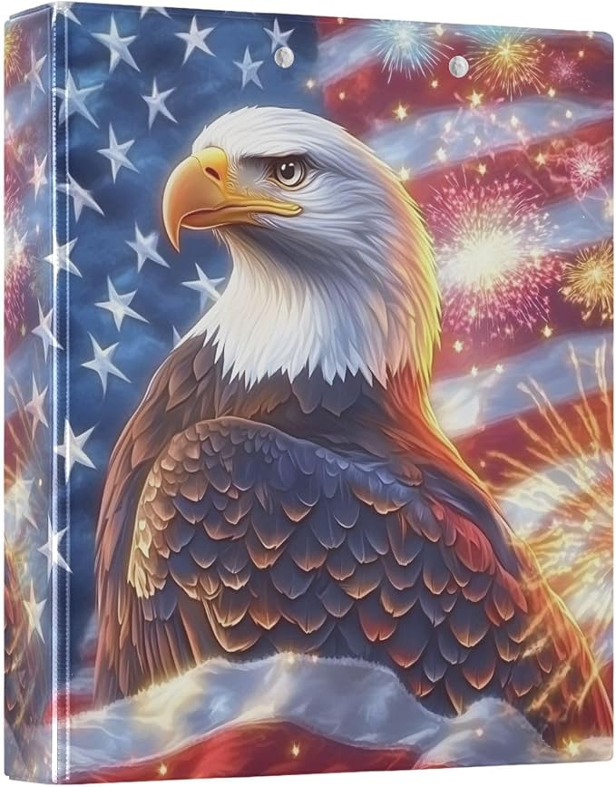 3 Ring Binder Bald Eagle American Flag Brave 1.5 inch Binders Three Ring Binders with Clipboard Fit 8.5'' x 11'' Paper 3 Interior PVC Clear Pockets for Office Supplies