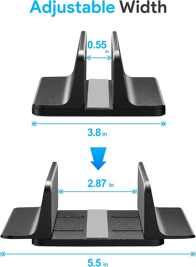 JARLINK Vertical Laptop Stand, Adjustable Aluminum Desktop Holder, Black | Vertical Laptop Holder Fits up to 17.3" Notebooks, Space-saving Desktop Organizer for MacBook, Surface, Dell & Gaming Laptops