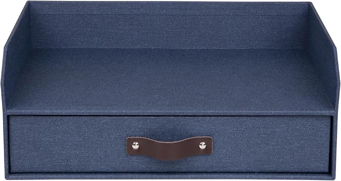 Bigso Walter Letter Tray for A4 or Letter Size Documents - Paper Tray Organizer for Desk with Storage Drawer and Stable Rubber Feet - 13.1in x 10in x 5.2in - Blue