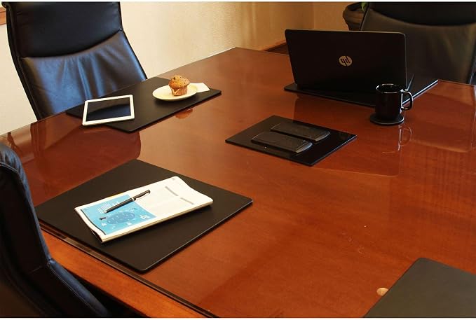 Dacasso Classic Black Leather 17" x 14" Luxury Conference Table Pad - Leather Desk Blotter for Writing - Boardroom Organization & Executive Desk Décor