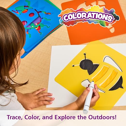 Colorations Garden Stencils, 12 Garden Designs, Made from Washable Plastic | Ages 5+, Kindergarten+, 8" Each, Jumbo Size, Kids Sturdy Stencils, Arts and Crafts