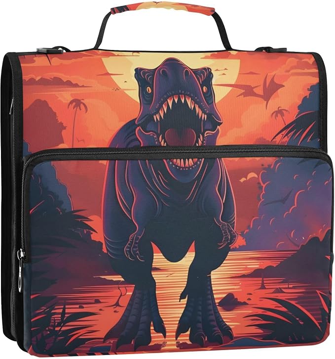 Dinosaur 3 Ring Binder Bag 1.5 inch Binder Organizer with Zipper Shoulder Strap 500 Sheet Documents Storage for School Office