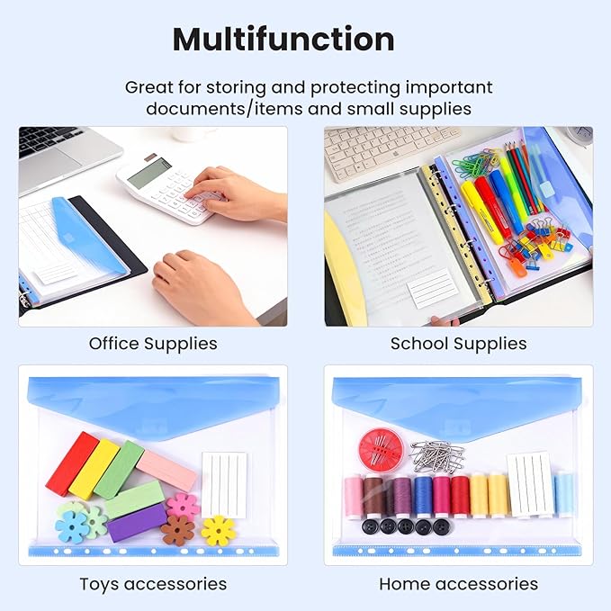 11-Hole Binder Pockets, Fits Letter/A4 Size for 2/3/4 Ring Binder, 30 Pack | Plastic Expanding File Folders with Label & Hook-Loop Closure, 200-Sheet Capacity, Suitable for Home, Office, School