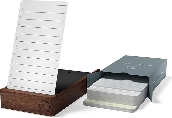 Undated Daily Planner To Do List Notepads and Walnut Stand - 120 Checklist Cards, 10 Goal Cards - Perfect Note Pads for Work Desk or School - ADHD Office Accessories - Productivity Task Analog