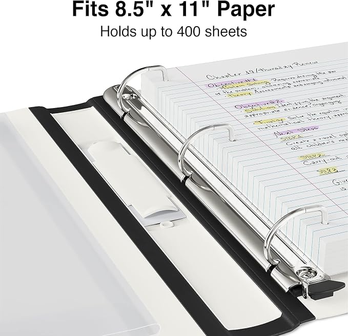 Staples Heavy-Duty 1.5-Inch D-Ring Binder with Pockets & Spine Label | Large-capacity 3-ring binder for school and office document storage.