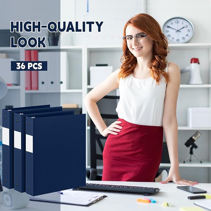 Henoyso 36 Pack 1 Inch 3 Ring Plastic Binders, Bulk Flexible PP Binders for Classroom & School Supplies, Letter Size 8.5 x 11, Holds 240 Sheets with Interior Pocket (Navy Blue)
