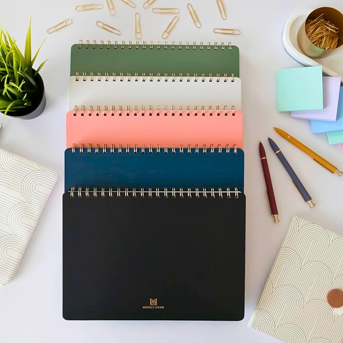 Merely Home | Durable & Sleek | Undated Daily and Weekly Planner | 8.25" x 11.75" | To Do List Notebook for Work | Simple Design | Multiple Layouts | Planner and Notebook in One (Rust, Daily Planner - Landscape)