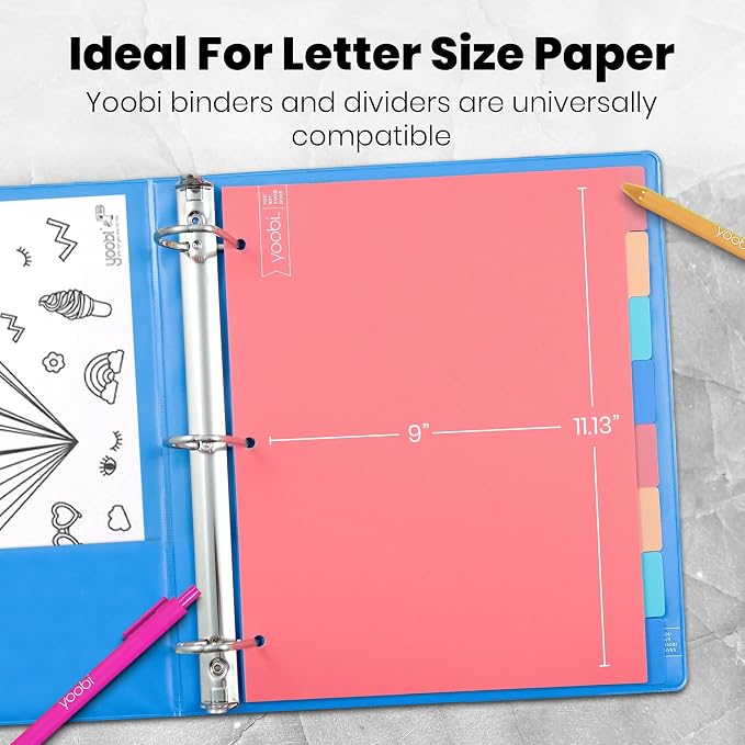 Yoobi 2 Inch 3-Ring Binder & 8-Tab Divider Set, 4-Pack, 2 Pockets, D Rings | 3-Ring Binder + 8-Tab Divider Set, 2 Interior Pockets, Blank Sticky Labels Included, 4-Pack of Each