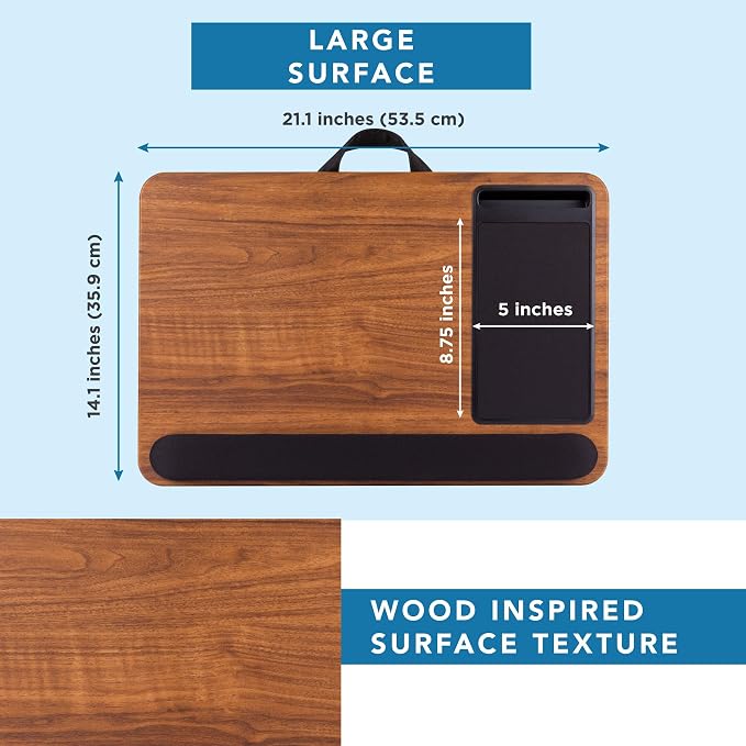 LAPGEAR Home Office Pro Lap Desk – Espresso Woodgrain, Fits 15.6” Laptops