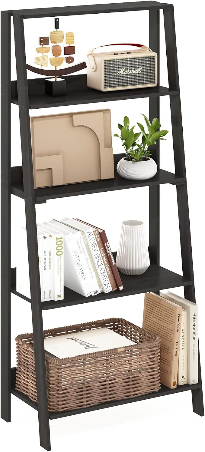 Furinno Ladder Bookcase Display Shelf, 5-Tier, Espresso | 13 x 23.6 x 53.5, Open Frame Design Bookshelf, Display Storage Shelves, for Living Room, Home Office