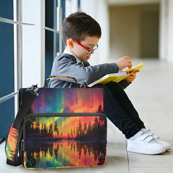 3 Ring Zipper Binder with Shoulder Strap Aurora Borealis Rainbow Tree 1.5 inch Binders Keeper Large Capacity Multi Pockets for School Office Supplies
