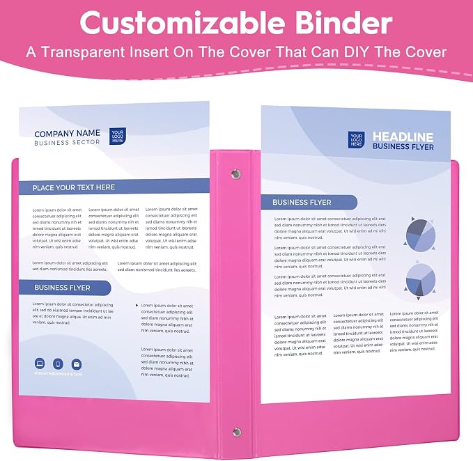 CIXILDTS 3 Ring Binders, Standard Round Ring Binder Fit Letter Size Paper, Presentation 1-Inch Binders, 6-Pack, Pink