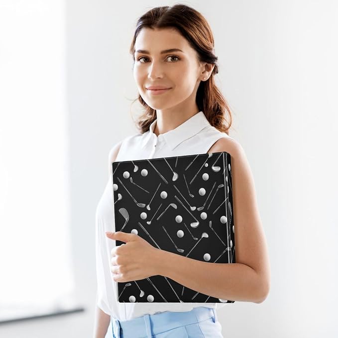 Golf Black Round Ring Binders 1.5 Inch Sports Balls 3 Ring Clipboard Binder for Office School Work Supplies File Folder 200 Sheet Capacity