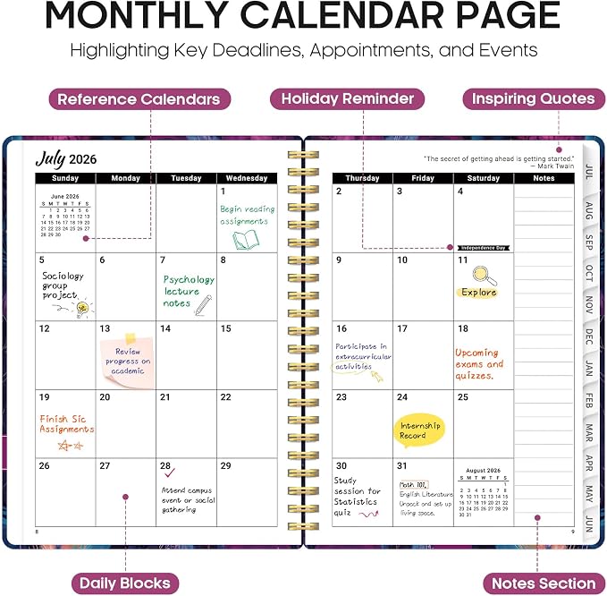 Planner 2026-2027, Monthly & Weekly Jul 2026-Jun 2027 Planner Calendar